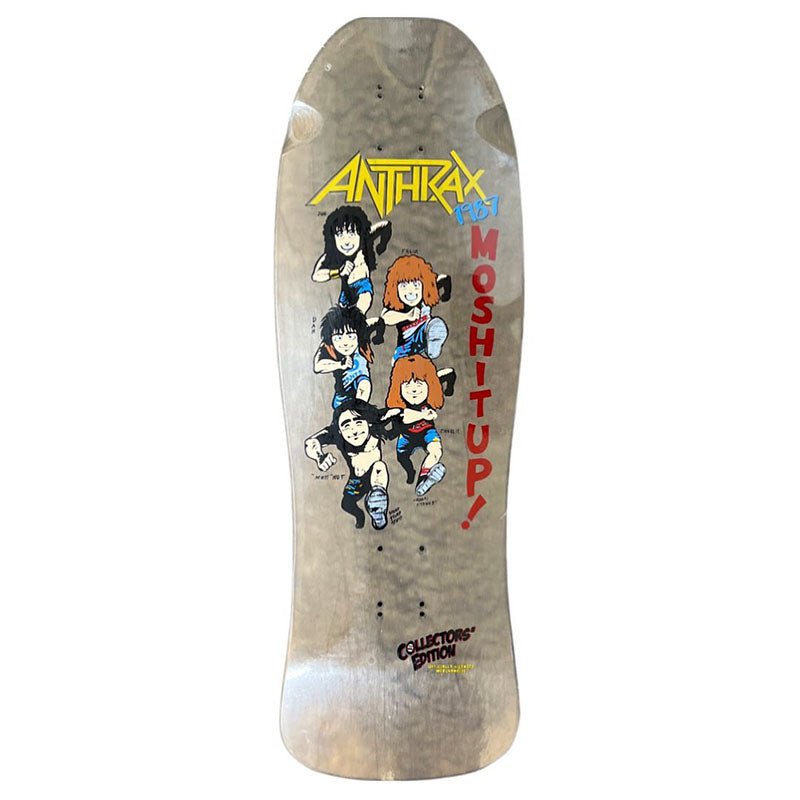 Brand-X-Toxic Anthax 10" x 32" 1987 Collectors Edition Shaped Hand Screened Tan Skateboard Deck