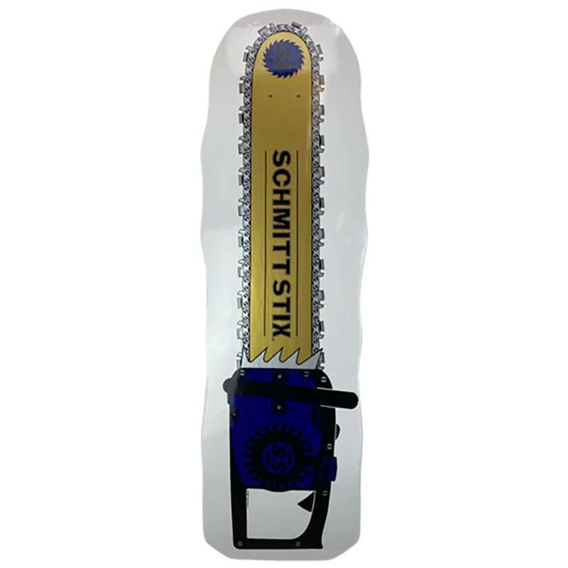 Schmitt Stix 10" x 33" Chainsaw WHITE DIP Skateboard Deck