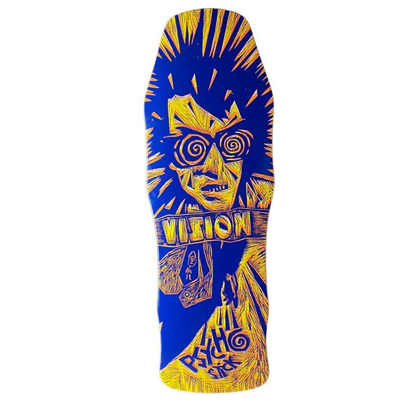 Vision 10"x 30" Original Psycho Stick Woodcut Art by Sean Starwars Yellow/Blue Stain Skateboard Deck