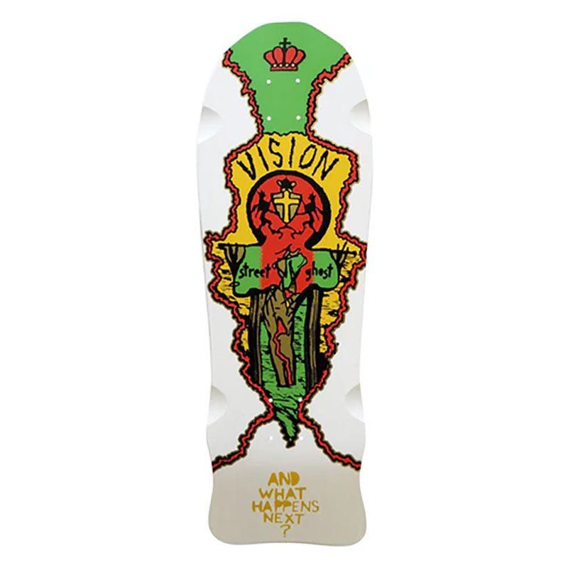 Vision 9.75" x 29.75" Street Old Ghost WHITE DIP GREEN Skateboard Deck